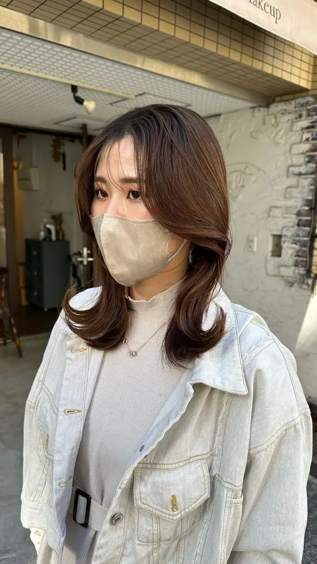 セミロング カラー 切りっぱなしボブ ショートボブ セミロングパーマ バレイヤージュ ベージュカラー カット ヘアカラー トリートメント 韓国レイヤー柔らかい 地毛風縮毛矯正/マツのヘアスタイル