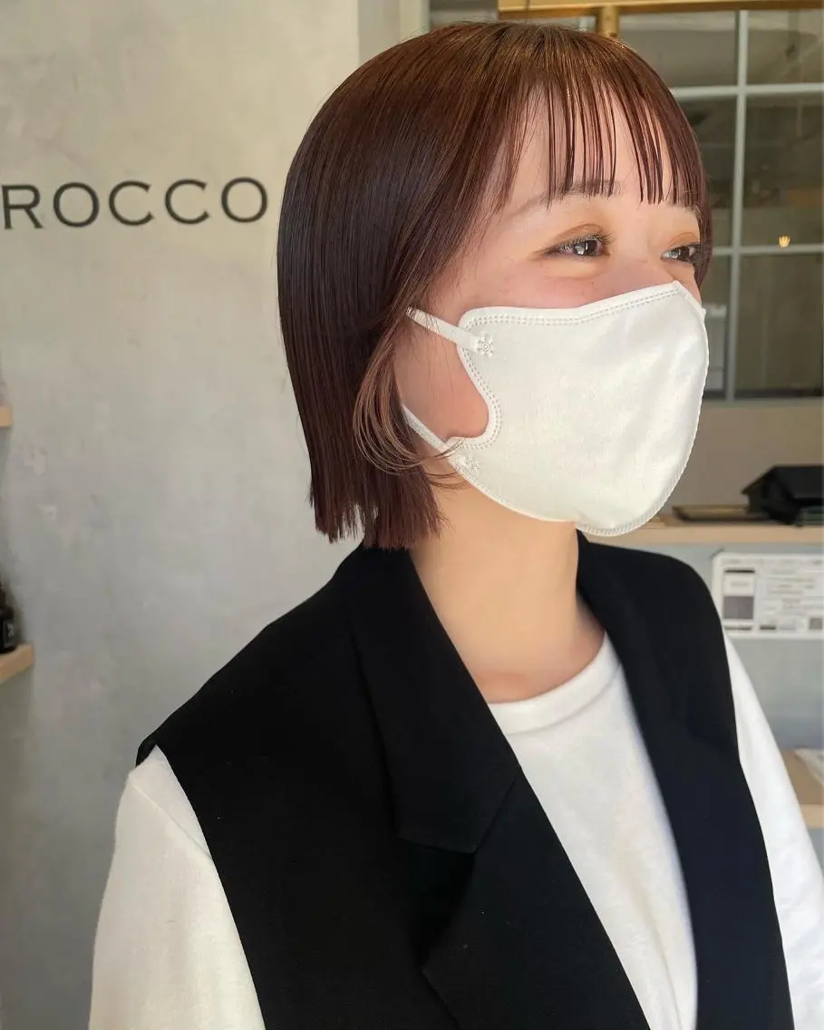 ショート カラー 切りっぱなしボブ ブラウンカラー オレンジ オレンジブラウン ボブ kanami - ROCCO -のヘアスタイル