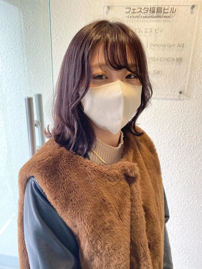 ミディアム 切りっぱなしボブ オレンジブラウン ピンクブラウン ボブ サイドバング タナカ レイのヘアスタイル