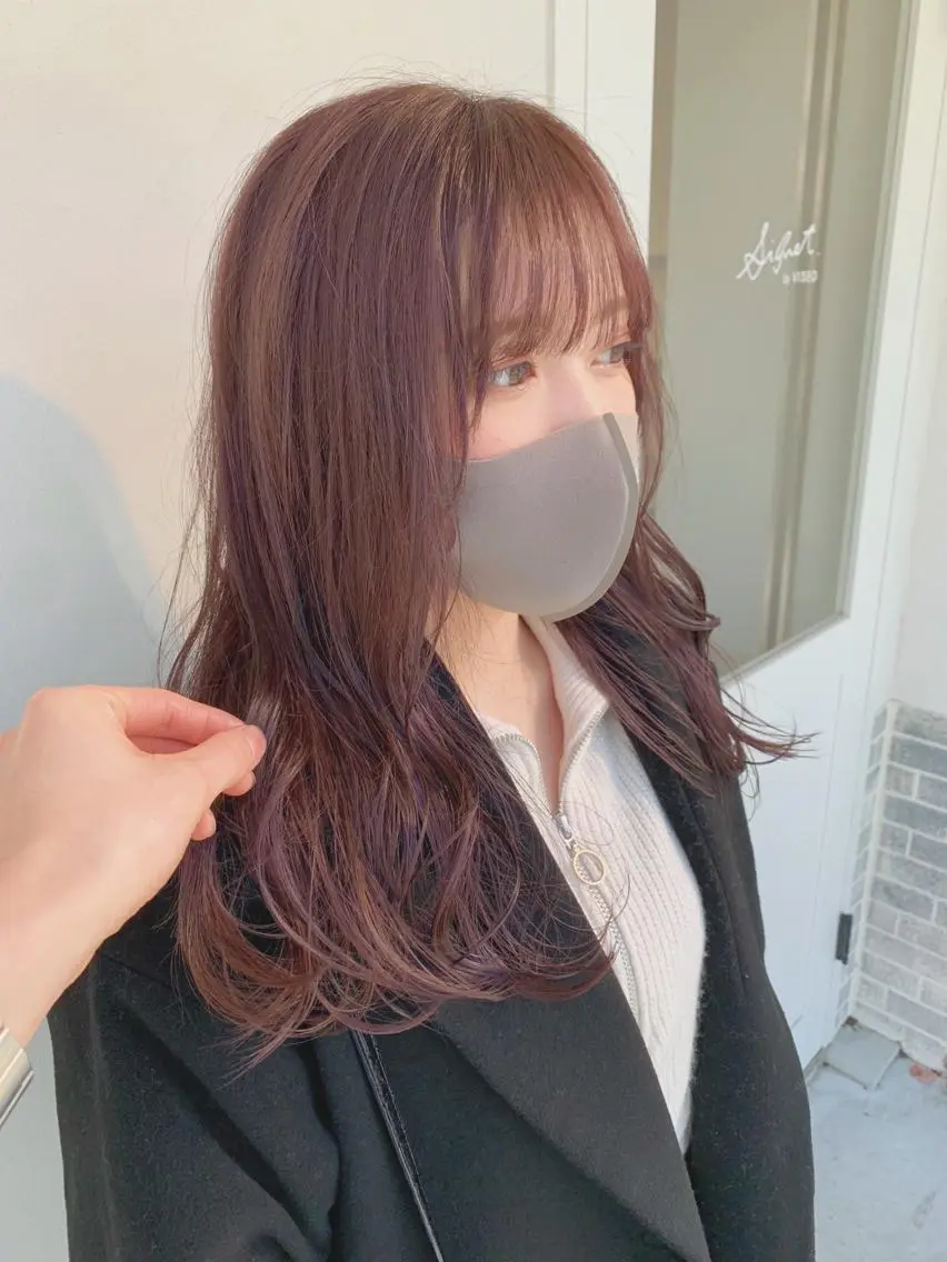 ミディアム カラー ブリーチ ラベンダーカラー ラベンダーピンク ブリーチなしカラー ピンクカラー kyon.hair 韓国カットカラーのヘアスタイル