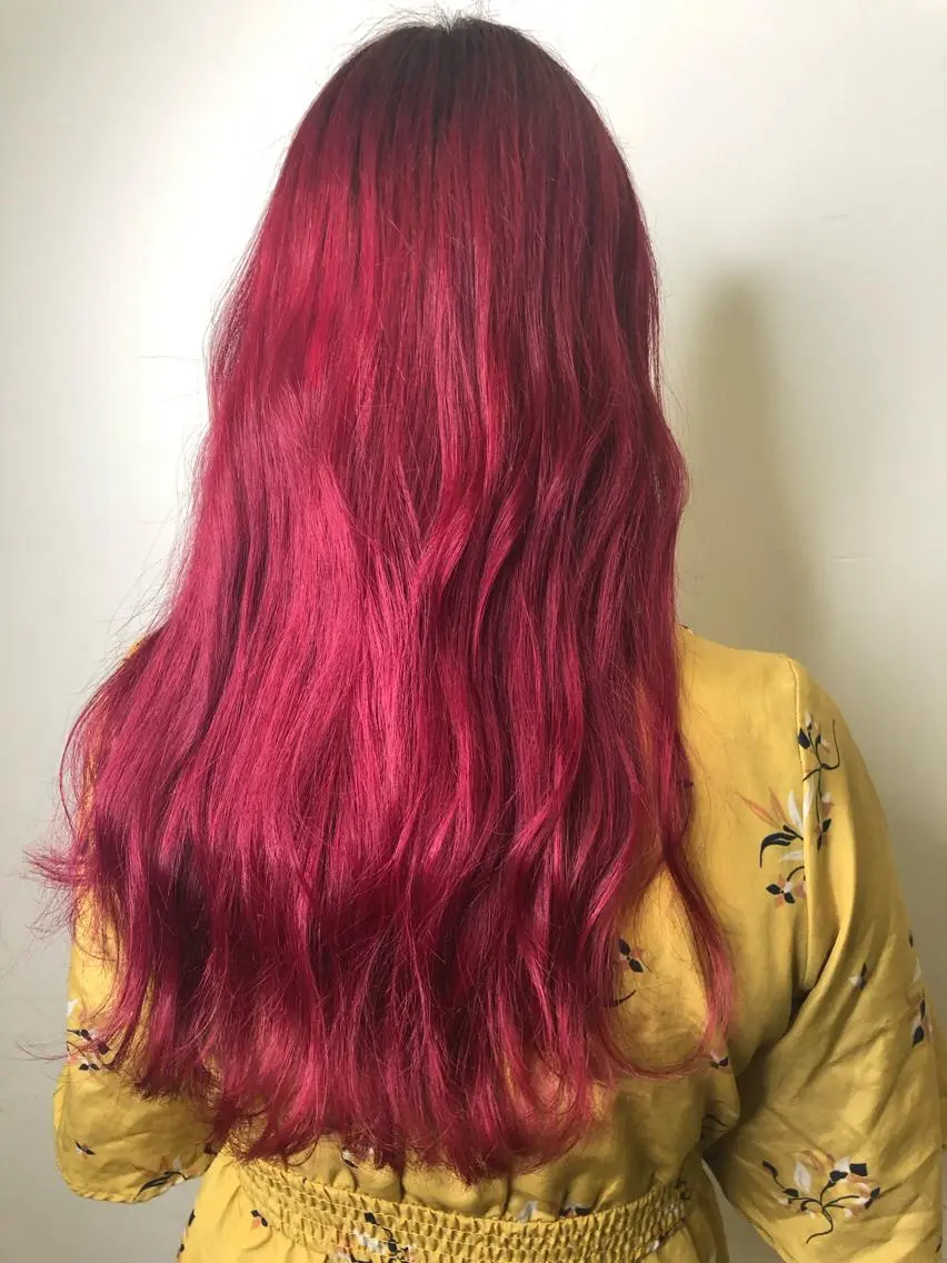 ロング カラー ブリーチ ピンクカラー レッドカラー メンズ レイヤー ウルフ 弓木啓輔のヘアスタイル