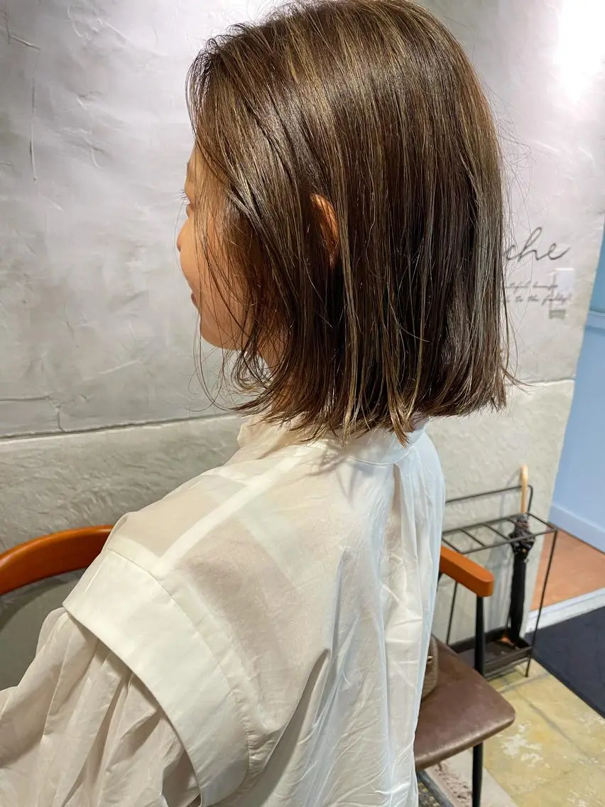 ミディアム ハイライト カット ヘアカラー トリートメント ayane⭐️ボブ・ ショート・パーマのヘアスタイル