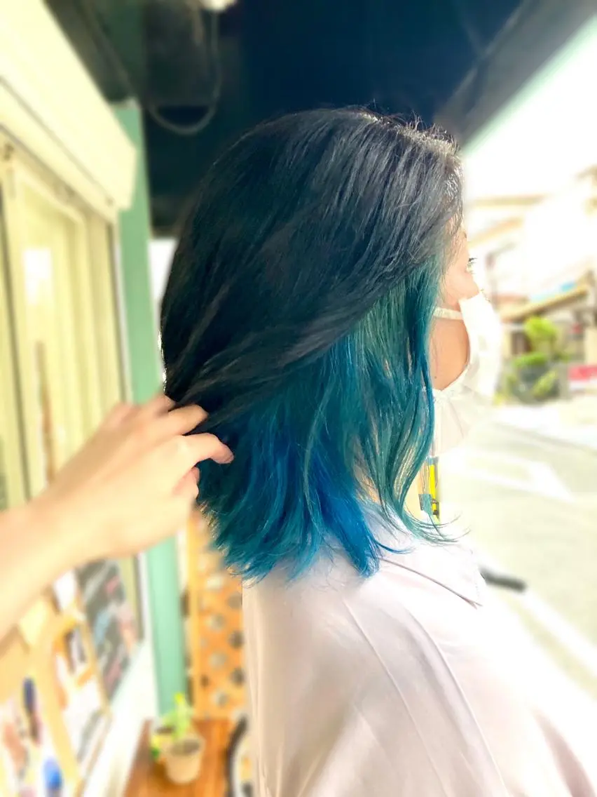 セミロング カラー パーマ ヘアアレンジ ブルーカラー 髪質改善✧︎カラー 💎AIM【アイム】のヘアスタイル