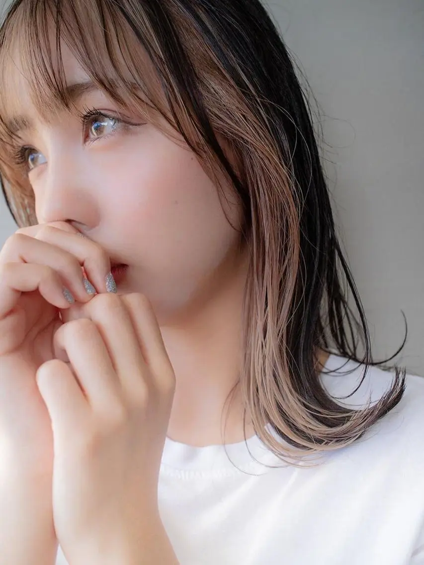 ミディアム カラー ミストバング フェイスフレーミング ハットリ ユウイチのヘアスタイル