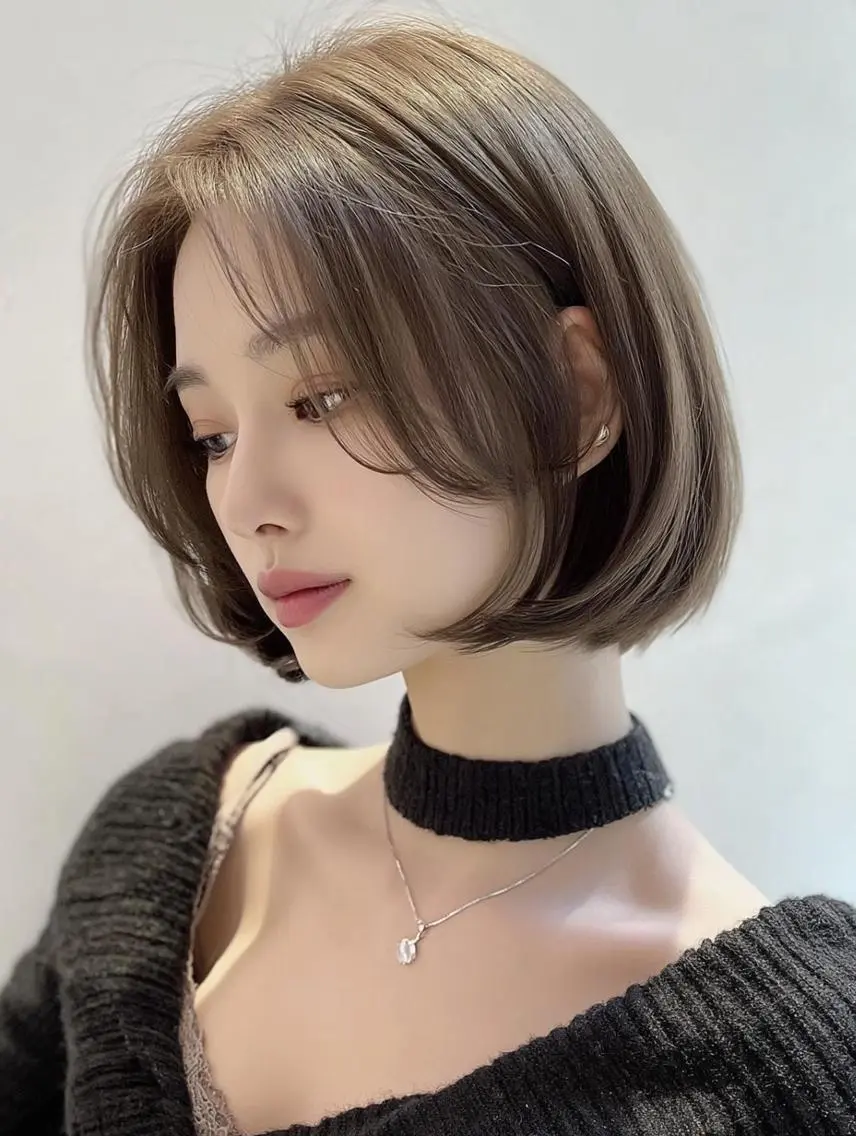 ミディアム 顔周りカット 髪質改善 韓国風ヘア レイヤーカット ヘアカラー トリートメント FOCUS JAPAN4のヘアスタイル