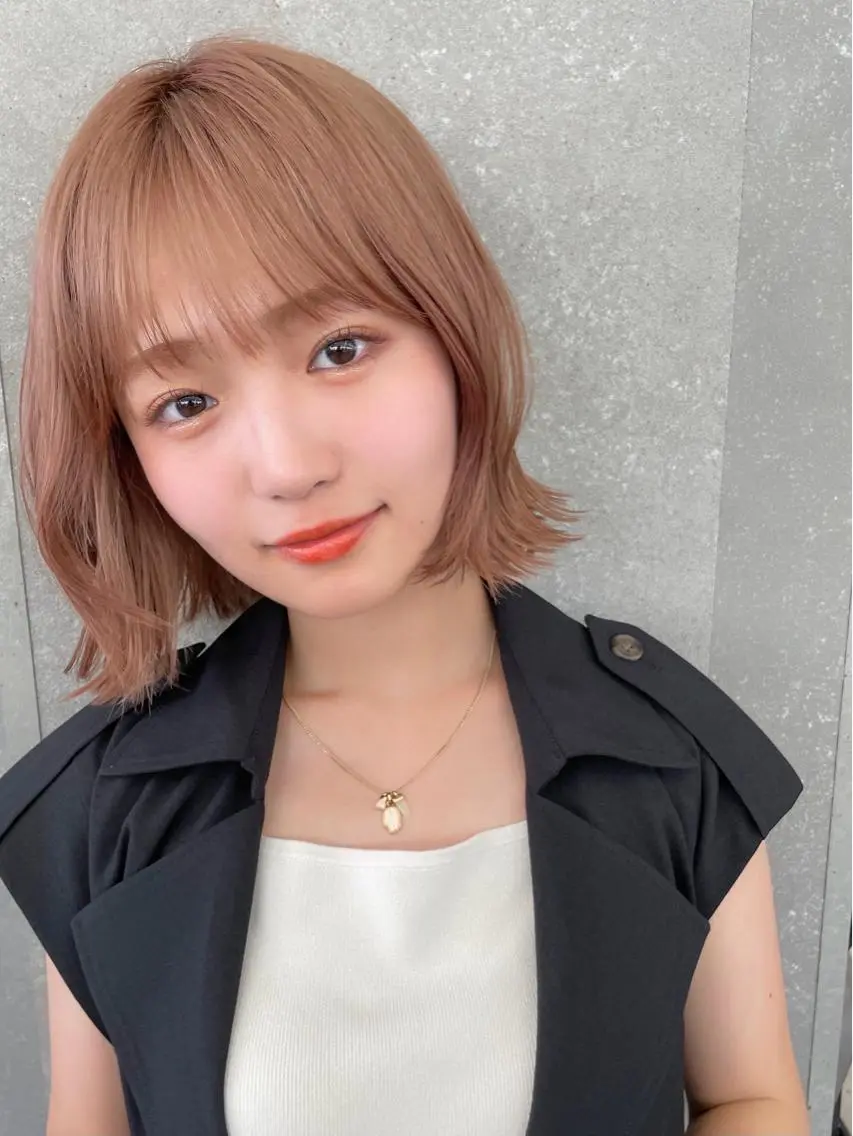 ミディアム カラー ボブ 韓国風ヘア カット 縮毛矯正 ✨コテ巻き風パーマ ✨川合佑哉のヘアスタイル