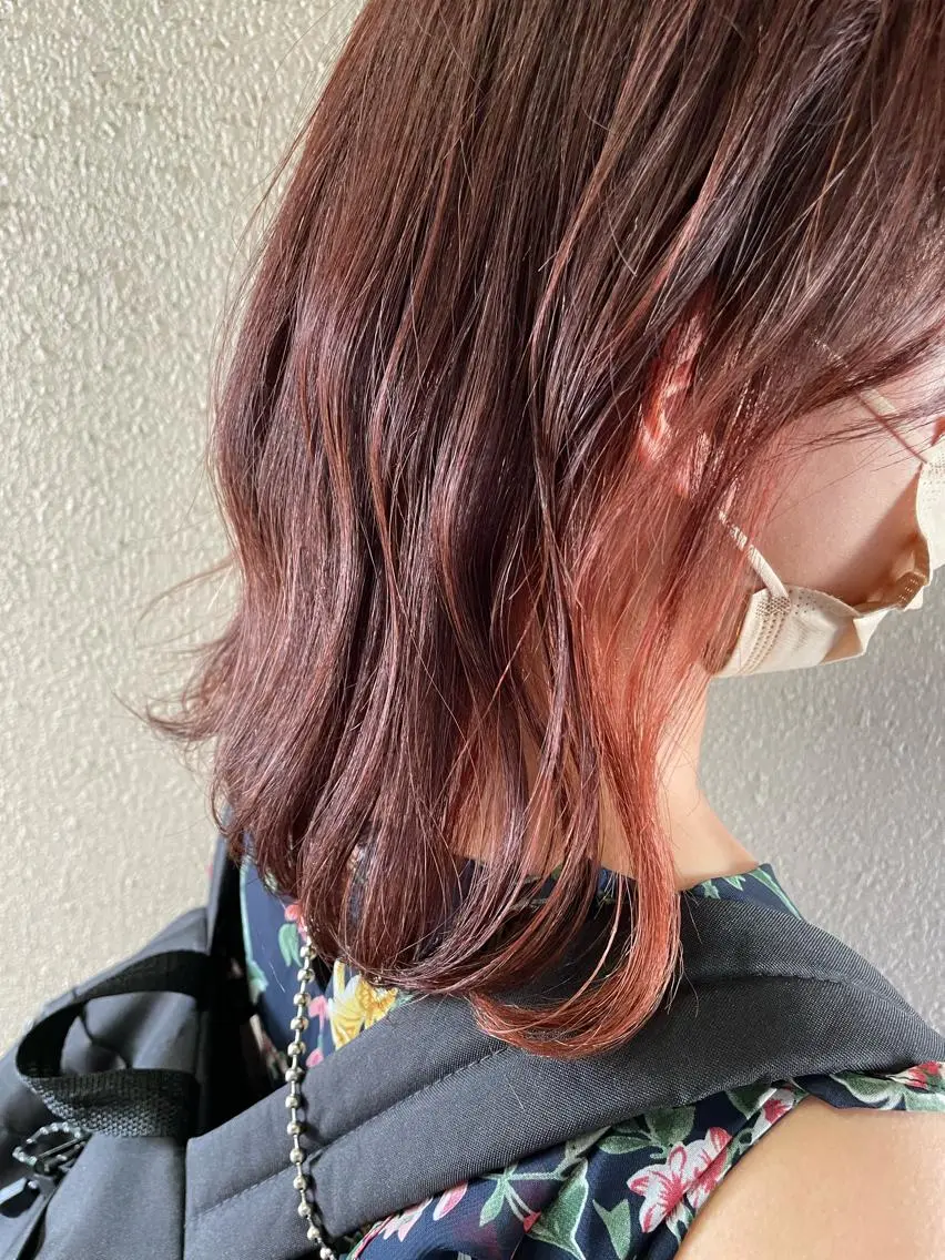 ミディアム カラー インナーカラー オレンジ オレンジピンク ピンクカラー サダハルカ |chouetteのヘアスタイル