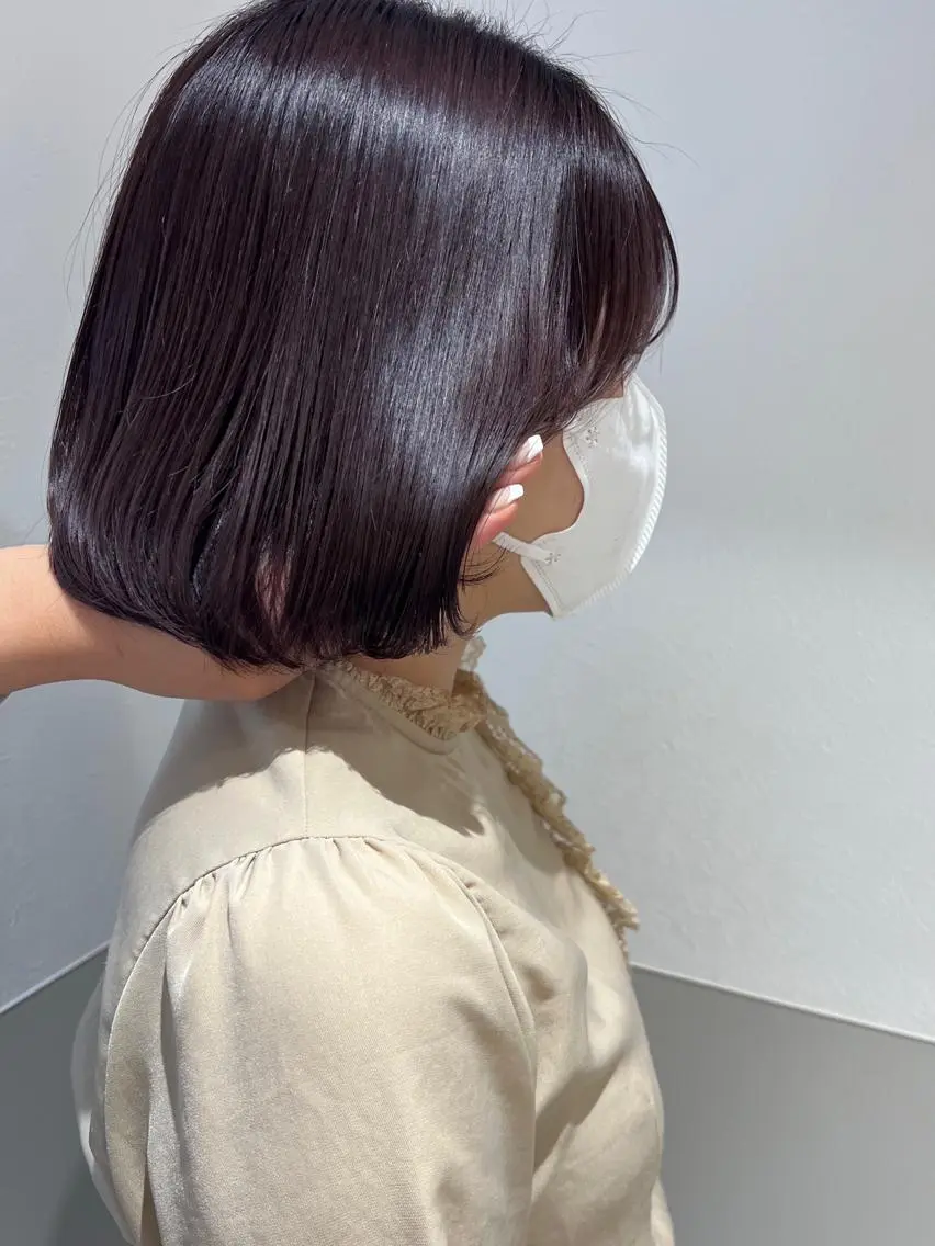 ショート カラー ヘアアレンジ ディープラベンダー グレージュ ラベンダーカラー ラベンダーグレージュ ラベンダーグレー 韓国モテhair🍑 momoのヘアスタイル