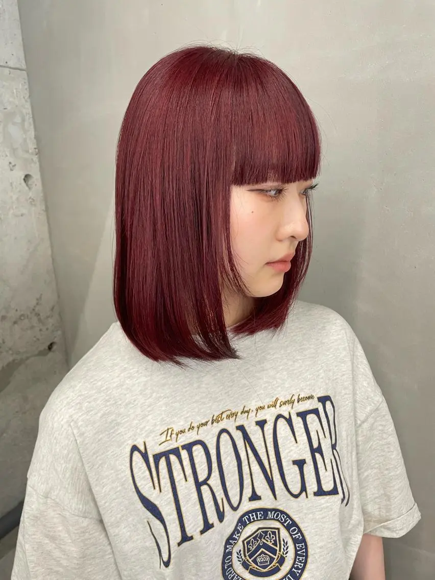ミディアム カラー ブリーチ ケアブリーチ ダブルカラー レッドカラー インナーカラー 推し ブリーチ 髪質改善のヘアスタイル