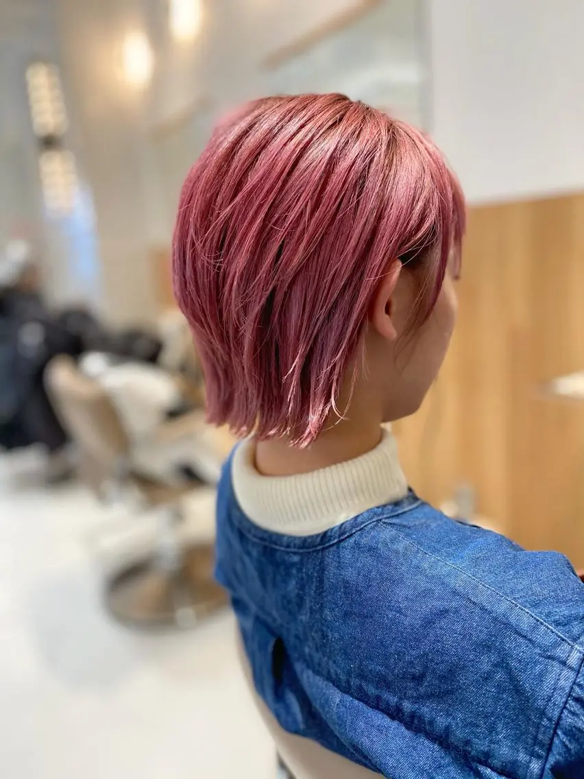 ショート カラー ブリーチ 透明感カラー デザインカラー ピンクカラー ボブ カット ヘアカラー ボブ/ハイトーン 福生Radix 下田のヘアスタイル