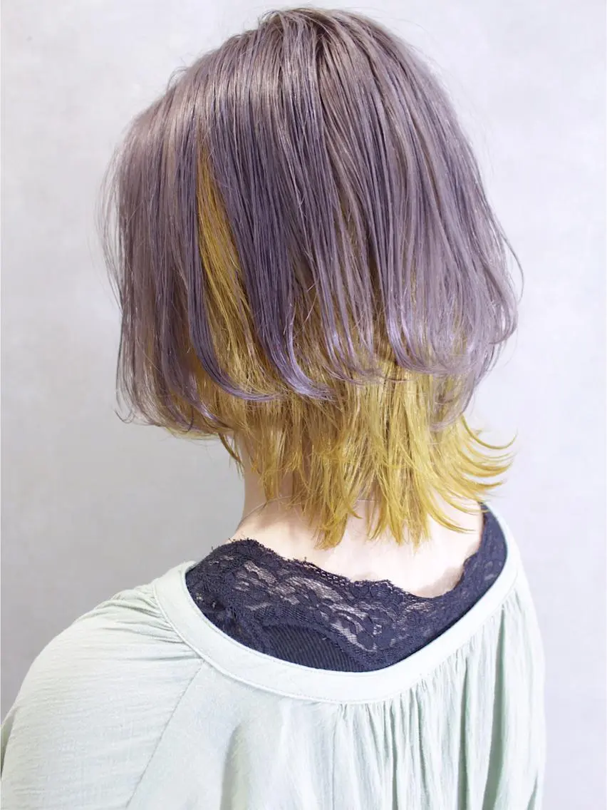 ショート カラー ヘアアレンジ ラベンダーカラー シルバー イエローカラー ヘアカラー トリートメント lani ブリーチ /ダブルカラーのヘアスタイル