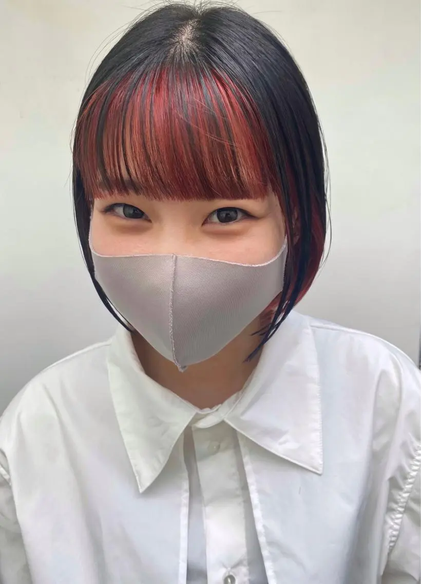 ショート カラー ブリーチ オレンジ レッドカラー tonari 梅田、中崎町のヘアスタイル