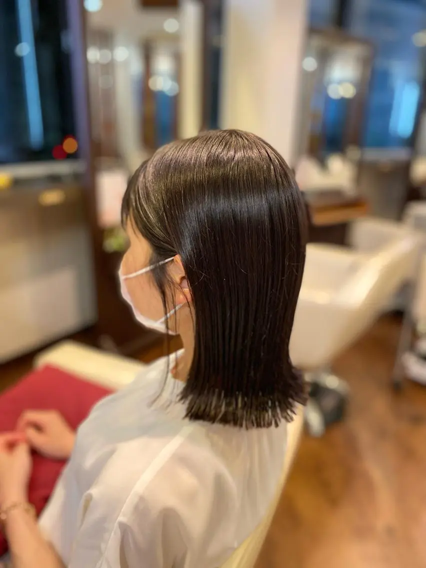 セミロング カラー 切りっぱなしボブ ボブ トリートメント 元住吉プランツヘアー ☘️まるやま☘️のヘアスタイル