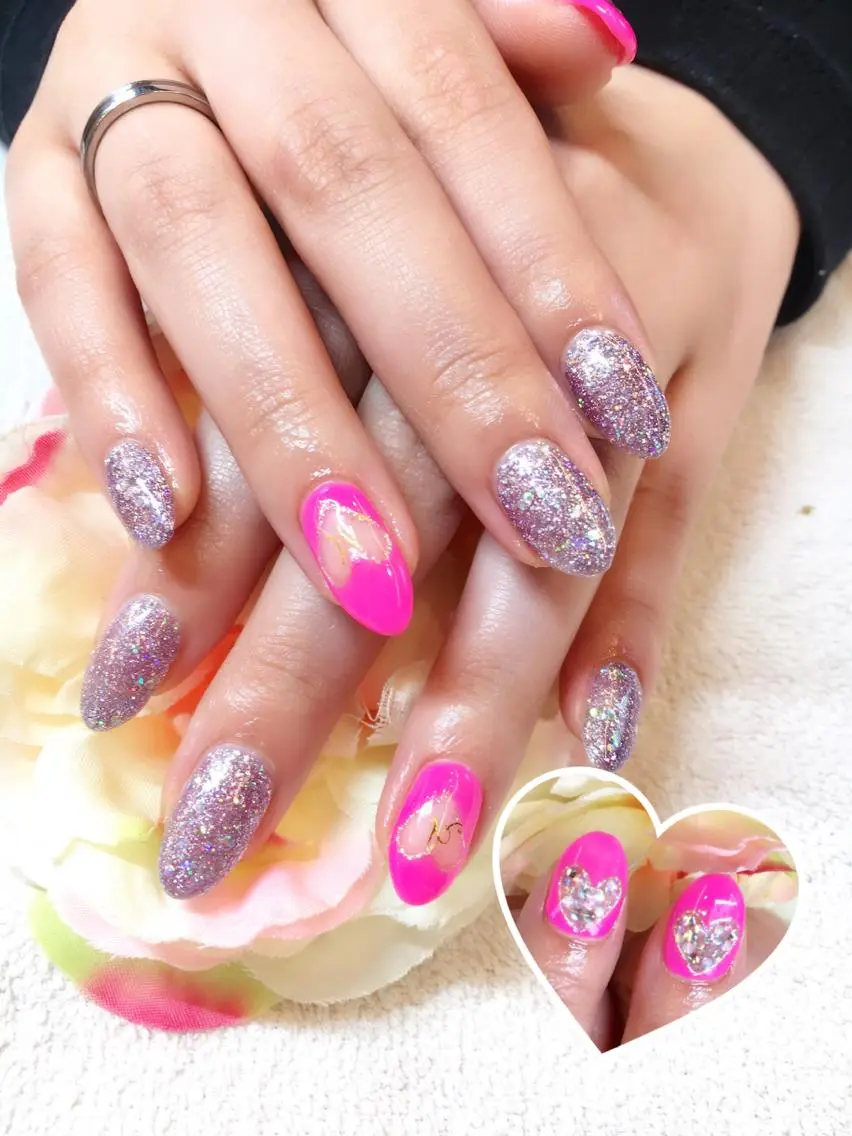 ネイル フットネイル ジェルネイル ハート ミラーネイル パラジェル clover nailのネイルデザイン