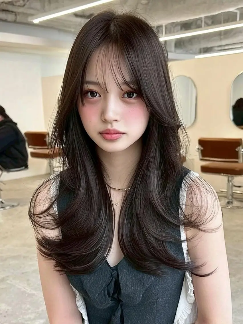 ロング 韓国風ヘア レイヤーカット カット ヘアカラー トリートメント KANA/天王寺 🎀🫧のマツエク・マツパデザイン