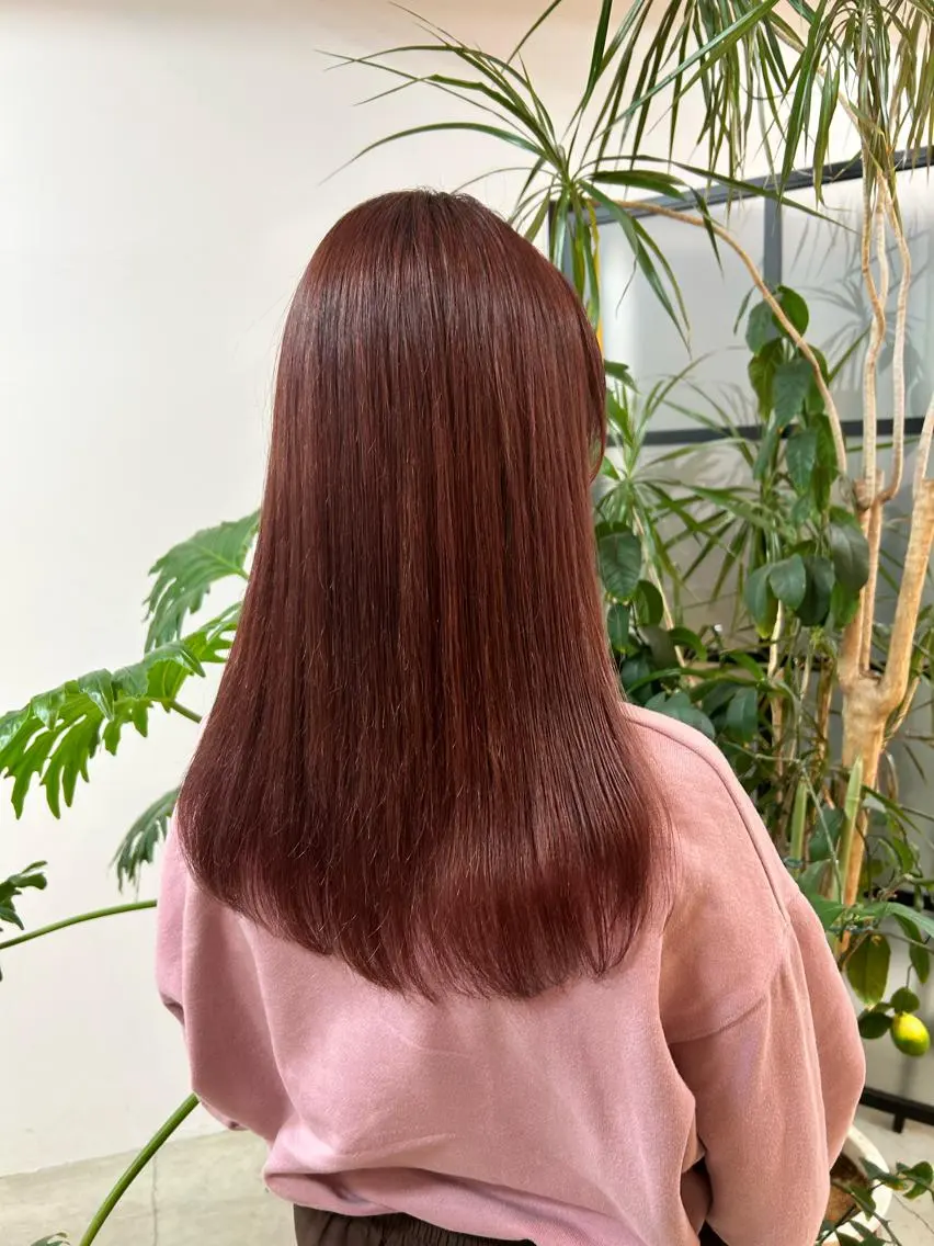 セミロング カラー ブリーチ レッドカラー 阪口 依美奈のヘアスタイル