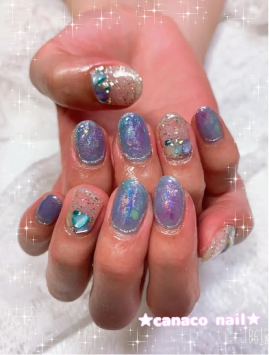 ネイル オーロラネイル ストーンネイル ハンドネイル ハンドケア ベテランネイル cnc  nailのネイルデザイン