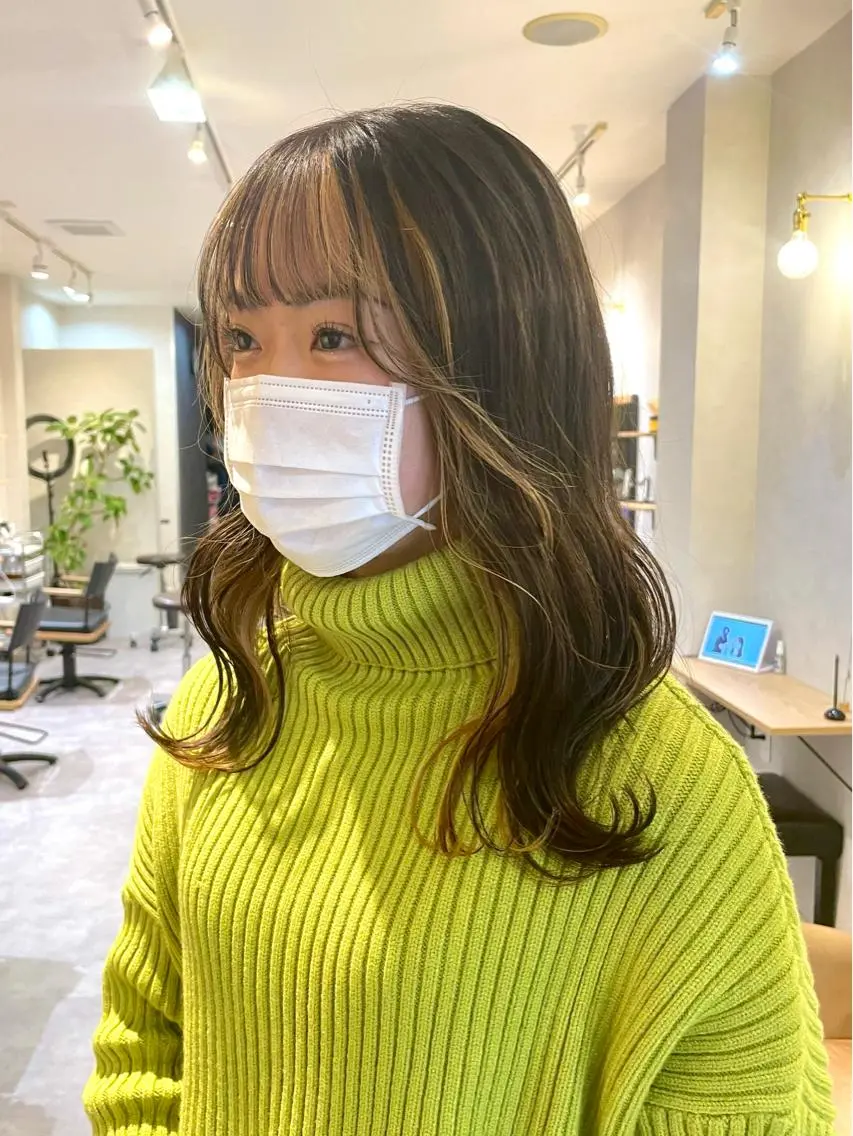 セミロング カラー ミストバング デザインカラー  フェイスフレーミング カット ヘアカラー トリートメント くがれいじ 梅田/ショート/ボブのヘアスタイル