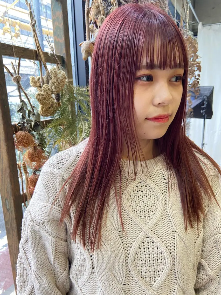 セミロング カラー ブリーチ ピンクカラー ヘアカラー トリートメント 松尾太樹 【pia】福岡美容室のヘアスタイル