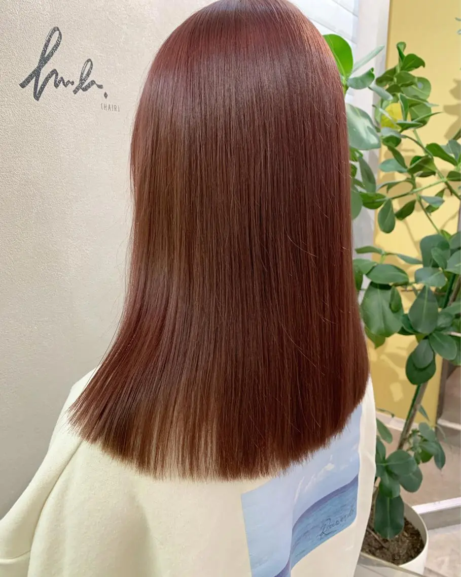 セミロング カラー ブリーチ ブラウンカラー レッドカラー レッドブラウン カット ヘアカラー トリートメント hubhair レイヤー/透明感のヘアスタイル