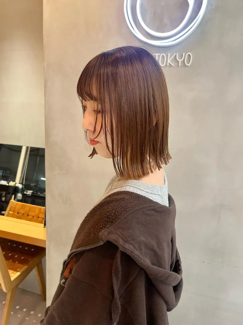 ミディアム 縮毛矯正ボブ&顔まわ レイヤー♡TOMOEのヘアスタイル