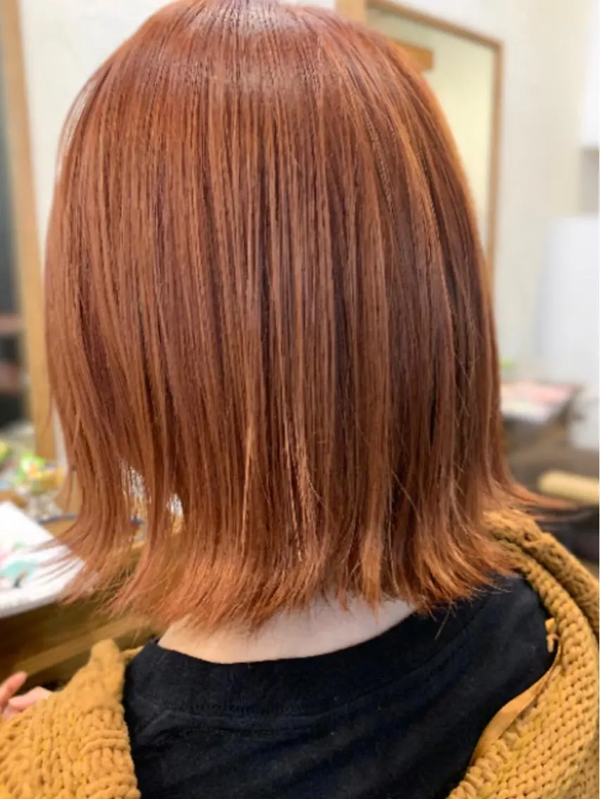 ミディアム カラー ブリーチ ケアブリーチ ダブルカラー オレンジ 外ハネヘア ヘアカラー 【🉐学割】応援📣 ミニモ限定🤩千 田のヘアスタイル