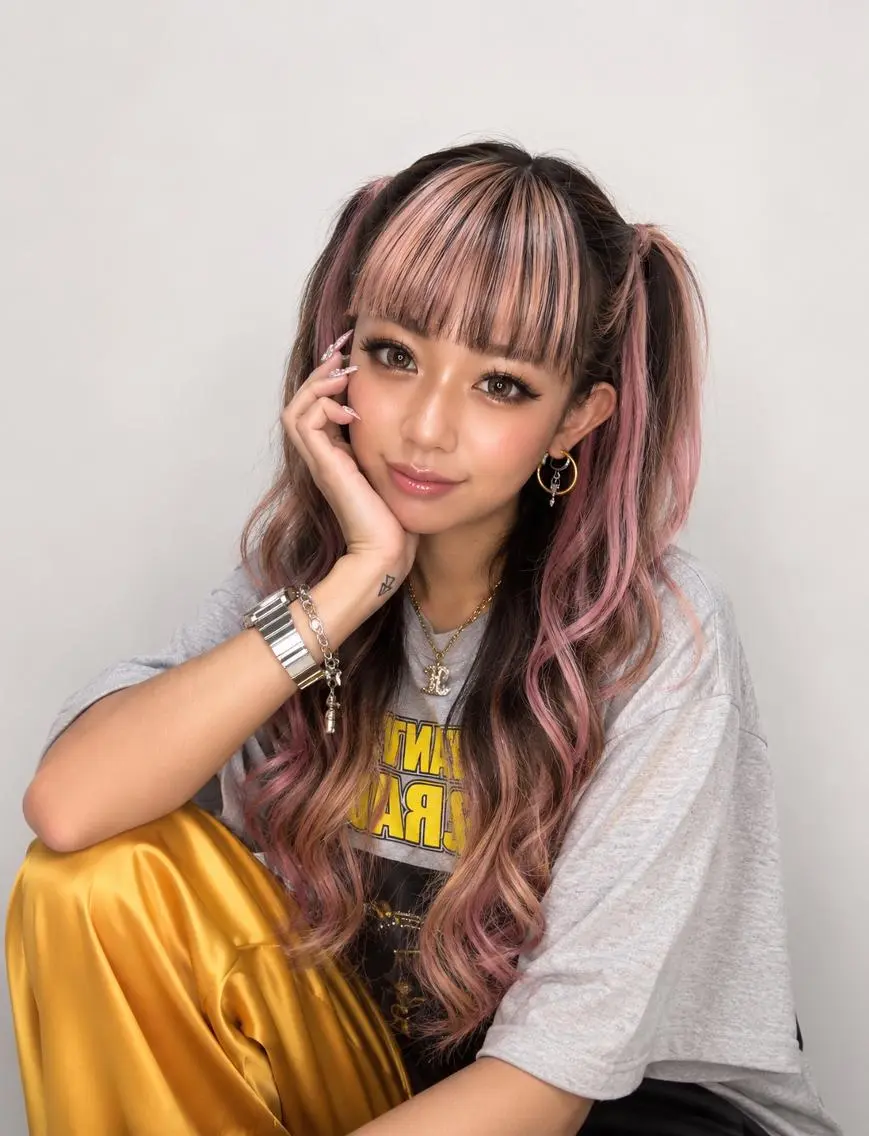 カラー ロング カラー ×シールエクステのヘアスタイル