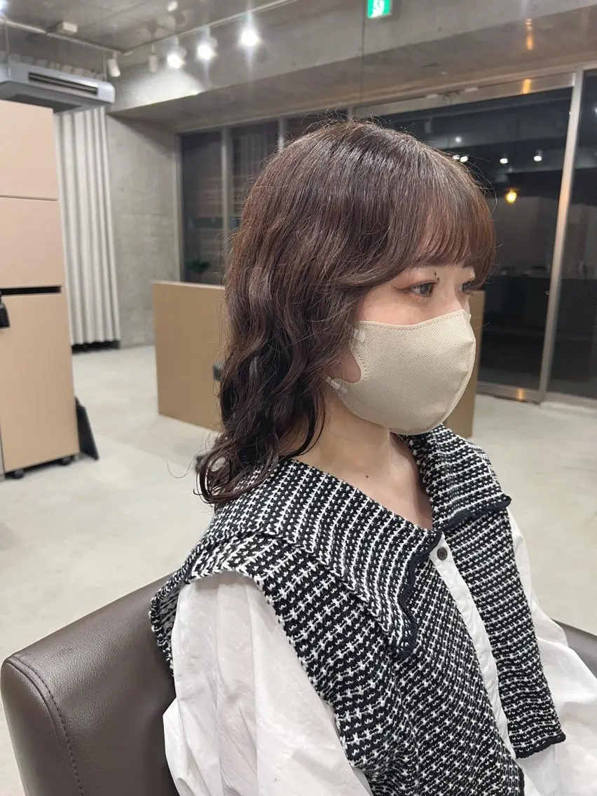 ミディアム パーマ カット ヘアカラー パーマ ボブパーマコテ巻き風 パーマNo1深江秀平のヘアスタイル