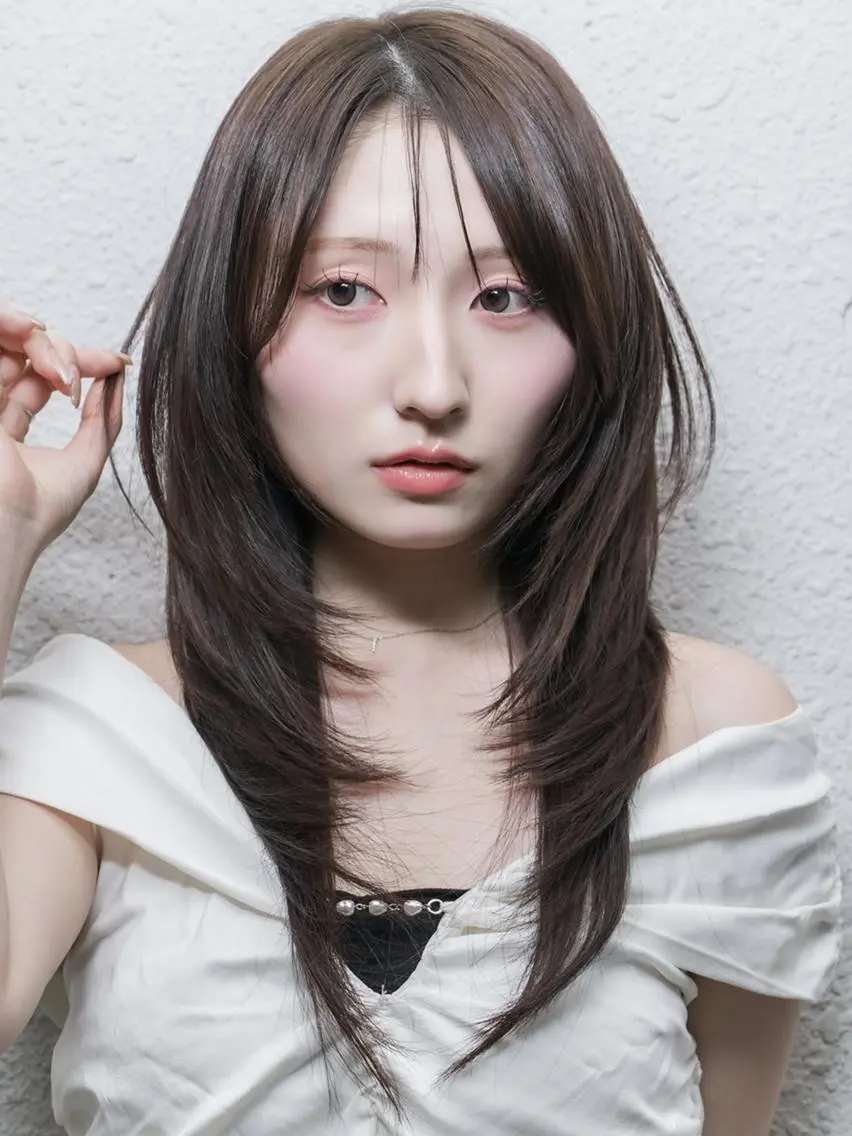 セミロング カラー ショートボブ バレイヤージュ ベージュカラー 黒髪 ブリーチ 梅田/ハイトーン 🎀Rumina🎀のヘアスタイル