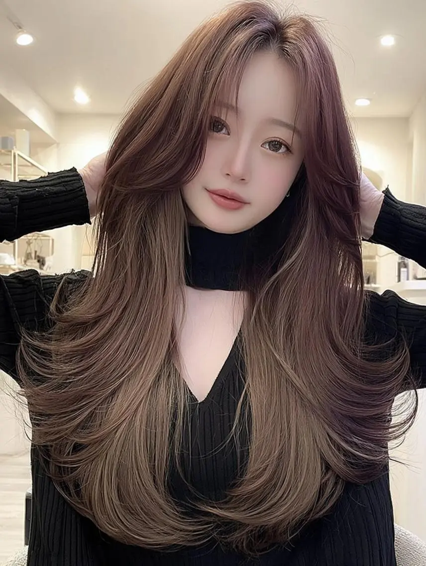 セミロング 顔周りカット 髪質改善 韓国風ヘア レイヤーカット カット ヘアカラー FOCUS JAPAN4のヘアスタイル