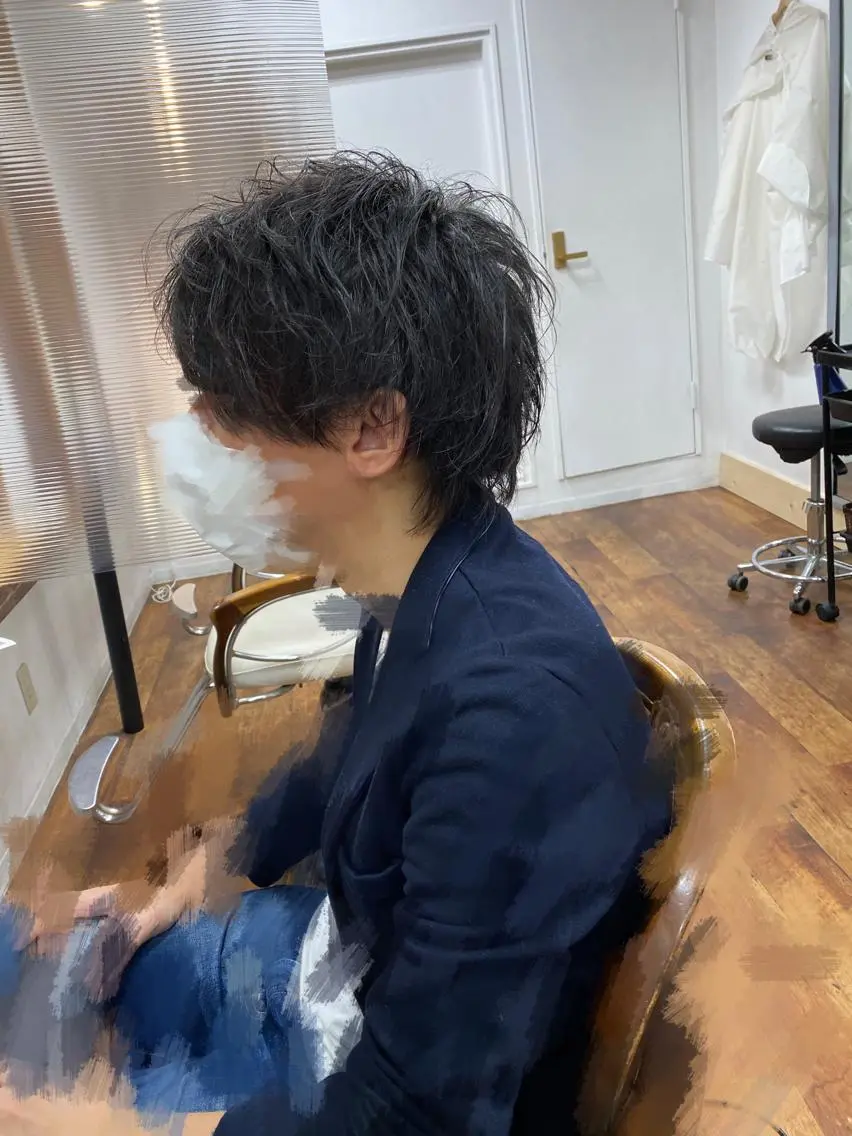 ショート パーマ メンズ メンズパーマ メンズウルフカット ウルフカット こもり なおやのヘアスタイル