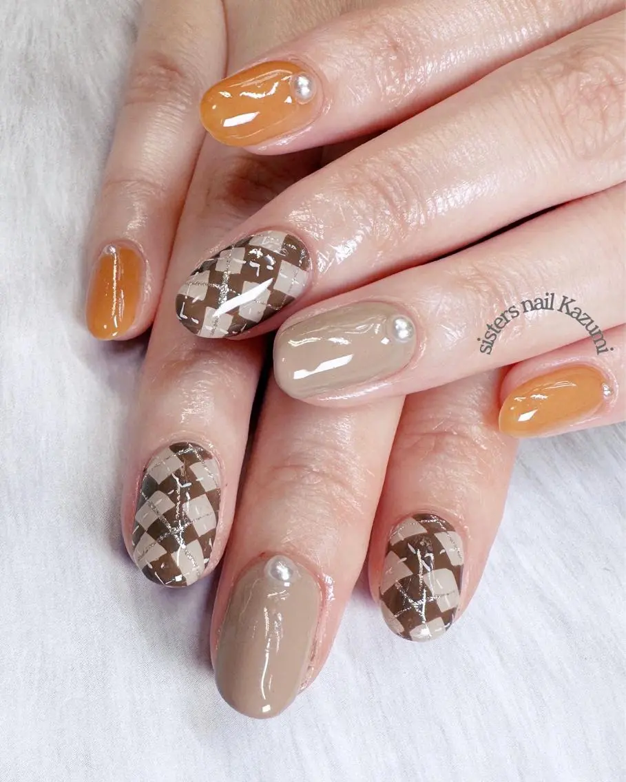 ネイル アートネイル ブラウン カジュアル オフィスネイル 冬ネイル sisters nail.fのネイルデザイン