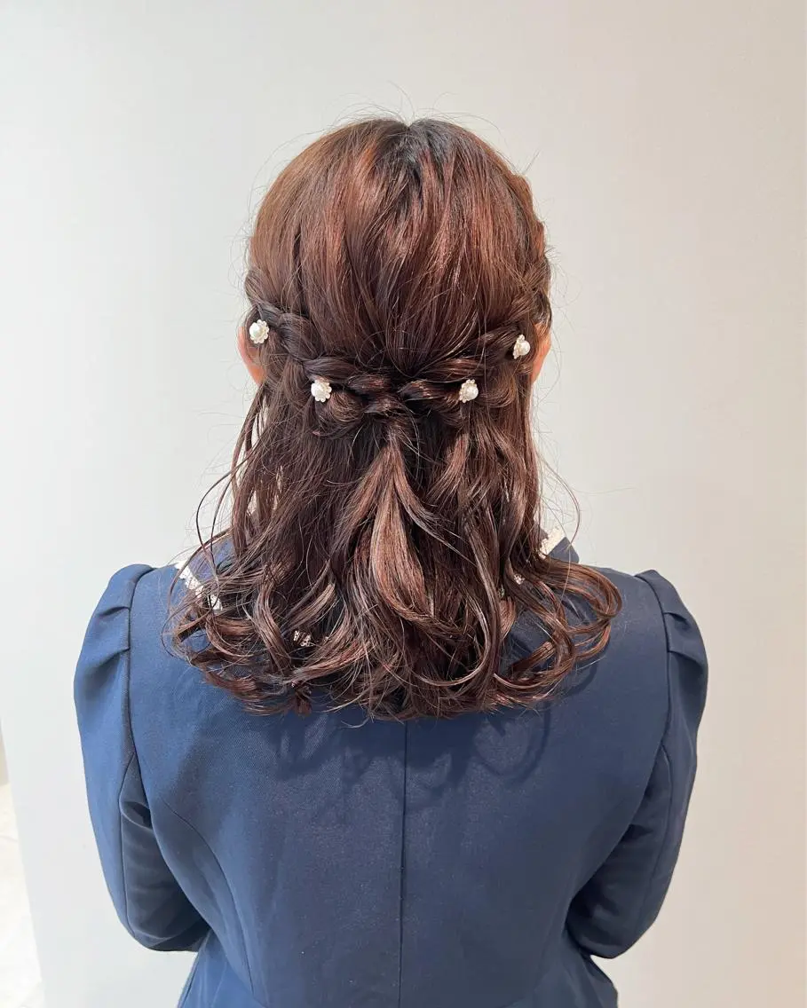 セミロング ヘアアレンジ ハーフアップ ヘアセット THINK SHOP sakiのヘアスタイル