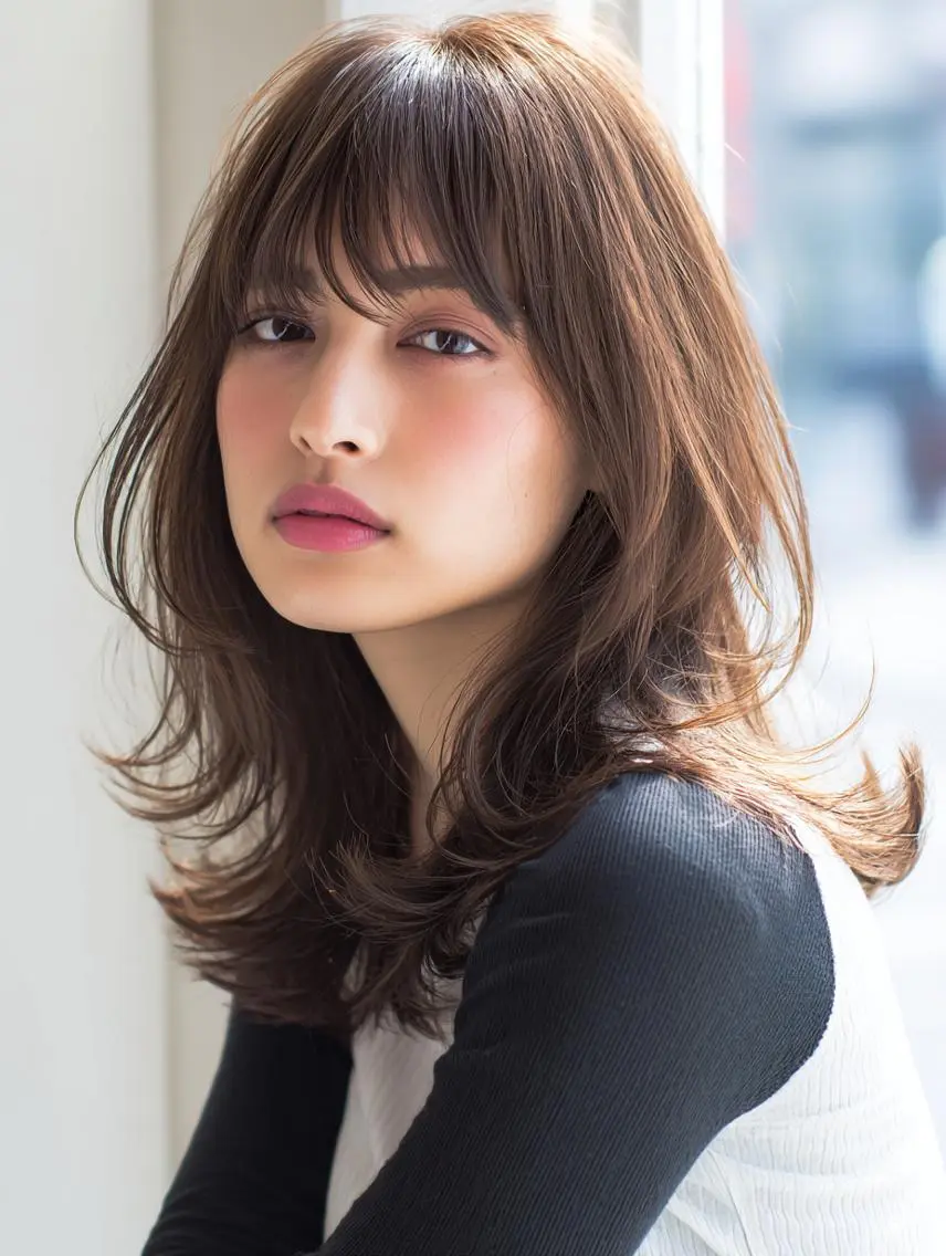 セミロング ハッシュカット 髪質改善 レイヤーカット 縮毛矯正 トリートメント 韓国×艶ハイトーンが ✨絶対可愛い✨リオ✨のヘアスタイル
