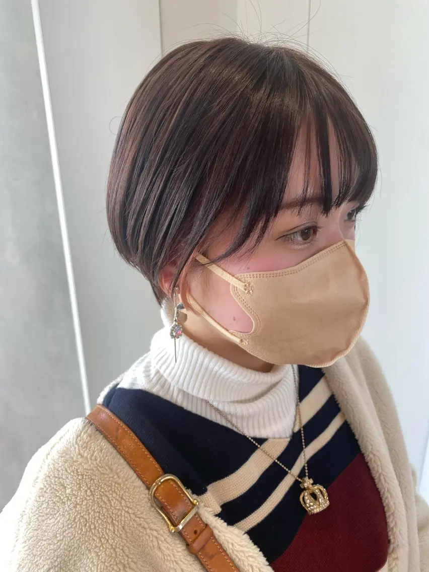 ショート カラー 丸みショート インナーカラー ショートヘア カット ヘアカラー ピンク/ベージュ /似合わせ/田島百華のヘアスタイル