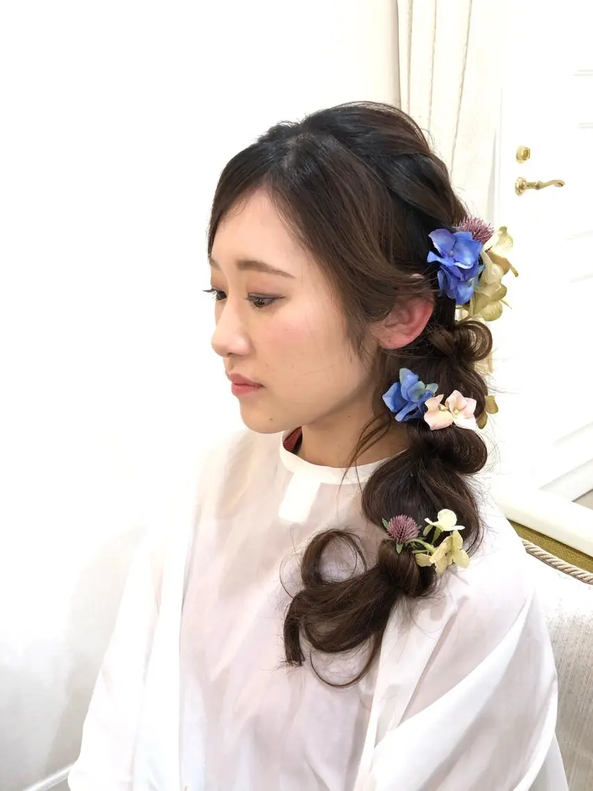 セミロング カラー パーマ ヘアアレンジ 結婚式・ブライダル ヘアセット 色タイプ診断 ❤️Umi❤️のヘアスタイル