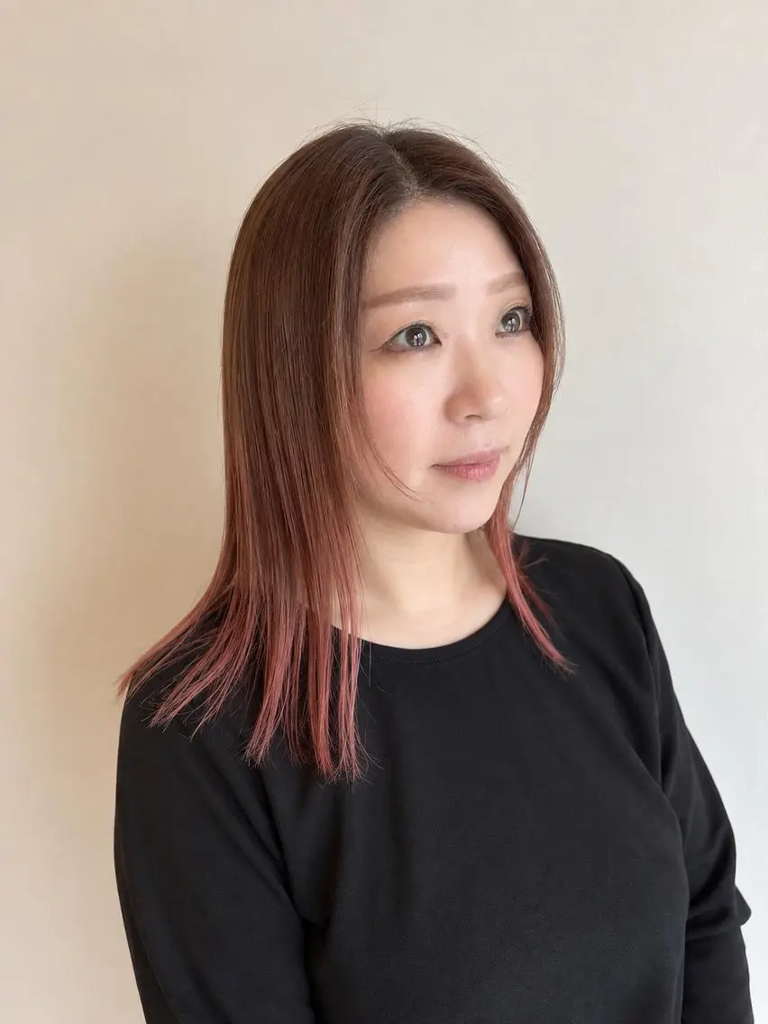 ミディアム カラー ブリーチ インナーカラー ピンクカラー 髪質改善 トリートメント カット ヘアカラー 伊勢崎/nap hair 栗原大輔のヘアスタイル