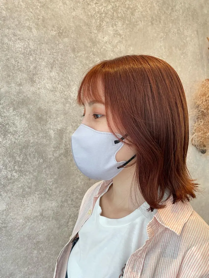 ミディアム カラー ブラウンカラー オレンジ オレンジブラウン 顔まわりレイヤー レイヤーカット たなか りなのヘアスタイル