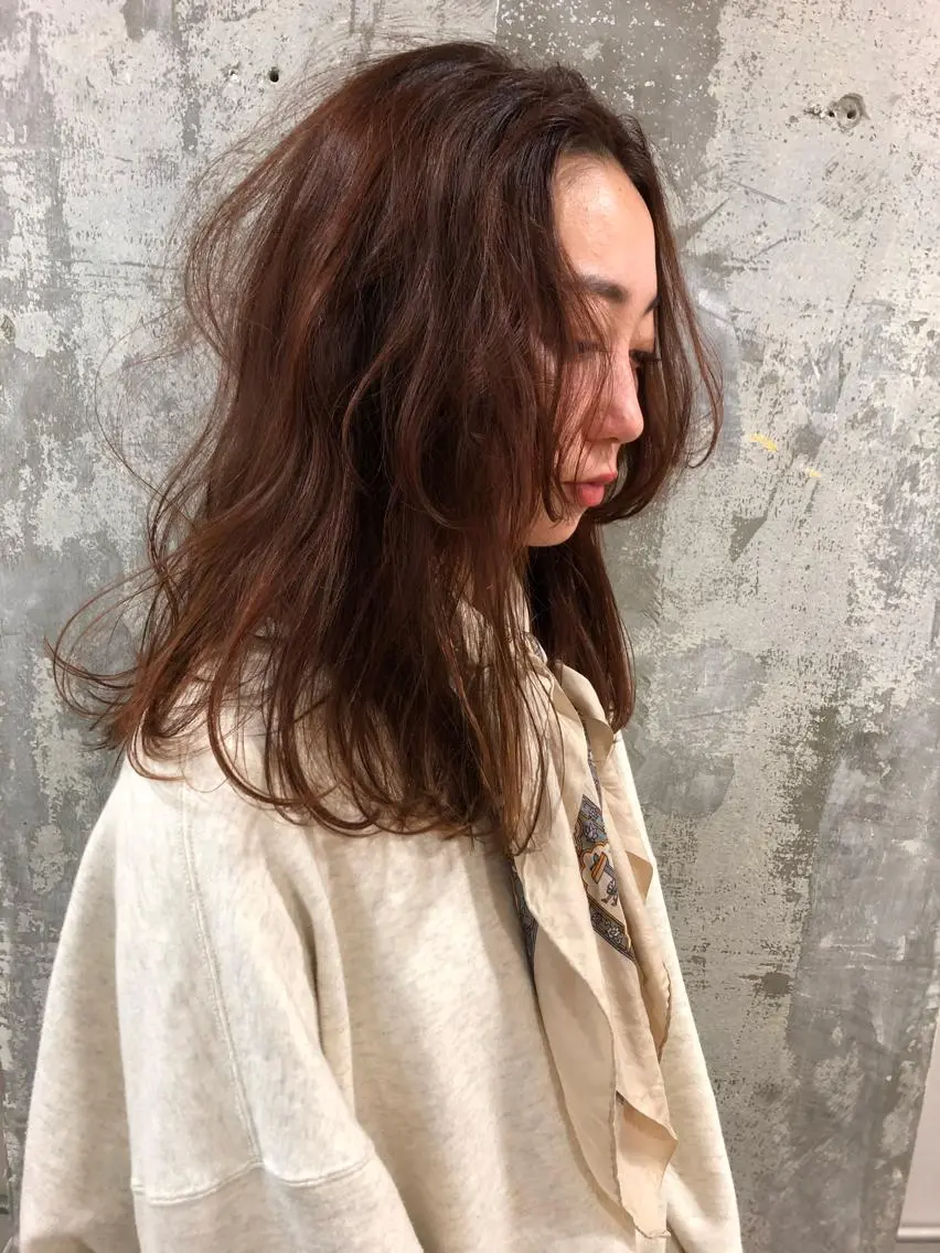 ロング カラー ベージュカラー ブリーチ 透明感カラー オレンジ Pia ツボイ ケイタのヘアスタイル