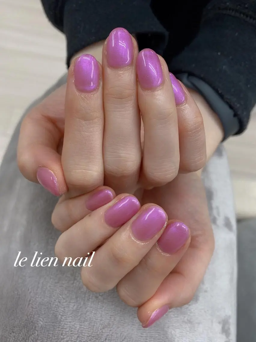 ネイル オーロラネイル ワンカラーネイル ピンク le lien nailのネイルデザイン