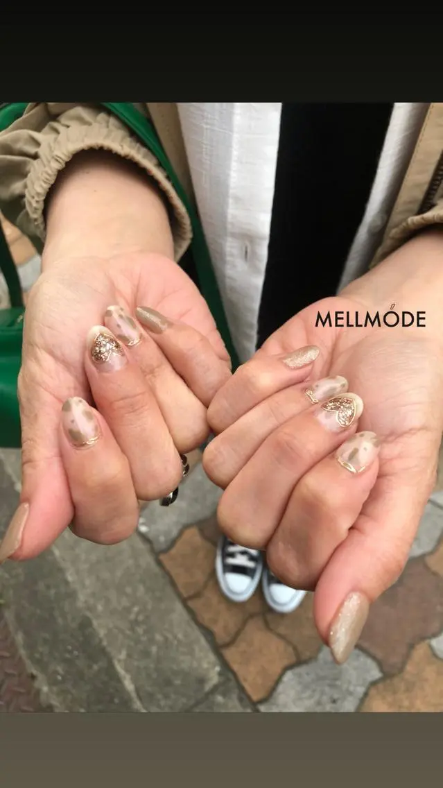 ネイル ハート ラメ(グリッター) Nakano Kanaのネイルデザイン