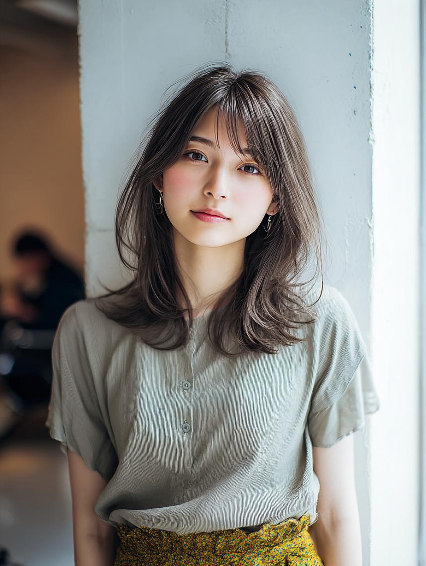 セミロング 🍒暖色×ハイトーン ×デザイン✨まなりのヘアスタイル