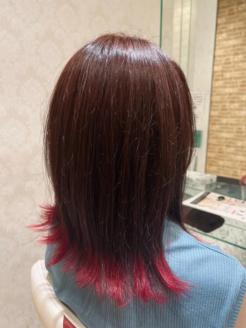 ミディアム カラー ダブルカラー レッドカラー 髪質改善×ハイトーン ✨倉持のヘアスタイル