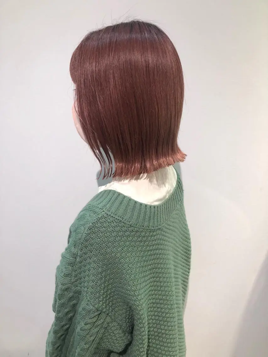 ミディアム カラー ベージュカラー ピンクカラー ピンクベージュ ボブ カット ヘアカラー トリートメント 髪質改善/レイヤー/ お顔まわり/Ami.のヘアスタイル