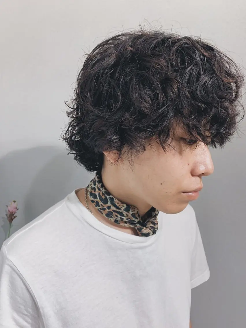 ショート パーマ メンズ ボブパーマコテ巻き風 パーマNo1深江秀平のヘアスタイル