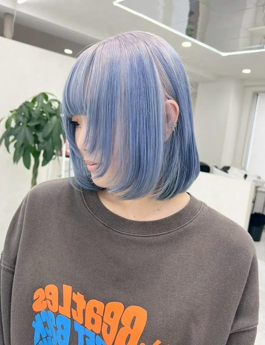 ミディアム カラー アディクシーカラー アッシュ バレイヤージュ ベージュカラー ブルーカラー 髪質改善ストレート髪 質改善カラー特化中崎のヘアスタイル