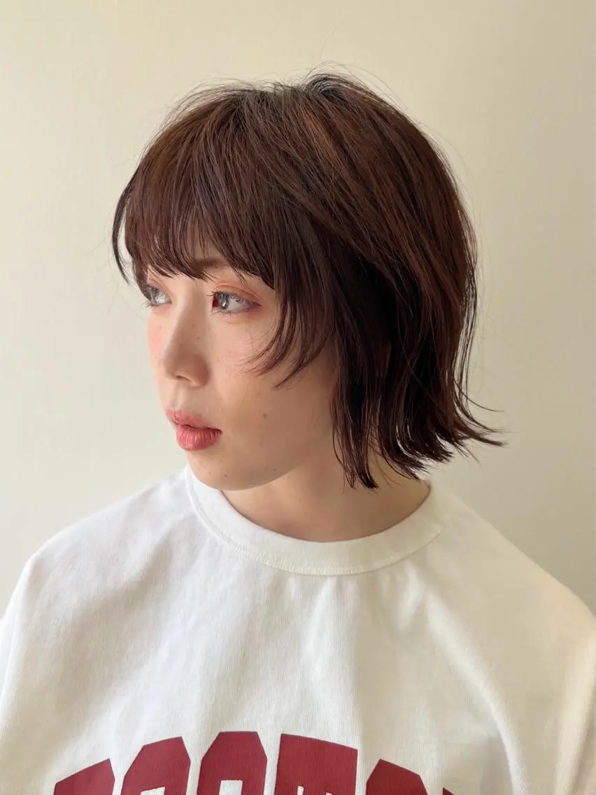 ミディアム ボブ 顔周りカット 小顔カット ウルフカット カット ヘッドスパ 植松 茜のヘアスタイル