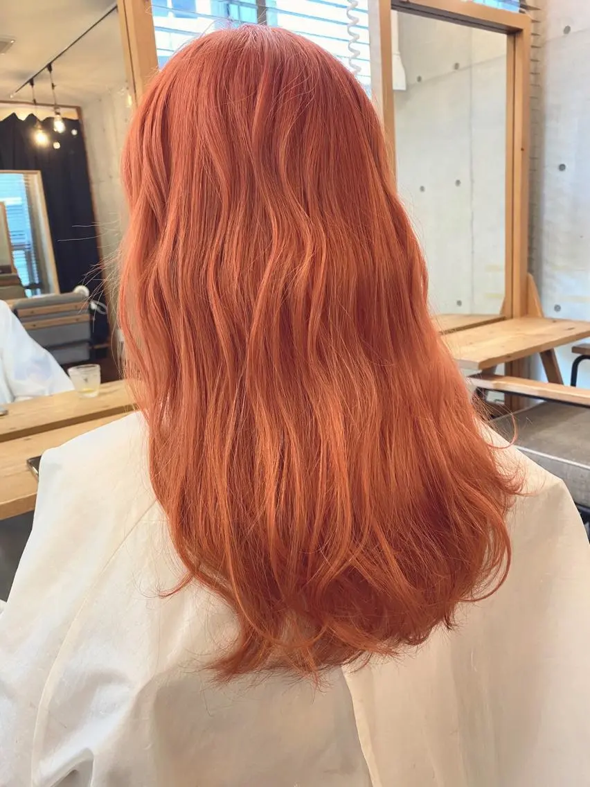 ロング カラー ブリーチ ケアブリーチ ダブルカラー オレンジ ヘアカラー 【🉐学割】応援📣 ミニモ限定🤩千 田のヘアスタイル