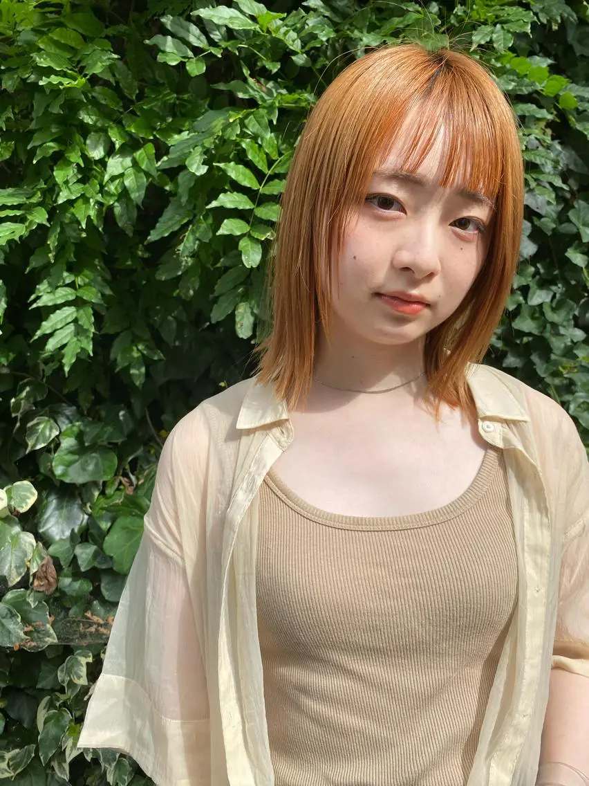 ミディアム カラー ブリーチ オレンジ ノザキ リョウスケのヘアスタイル