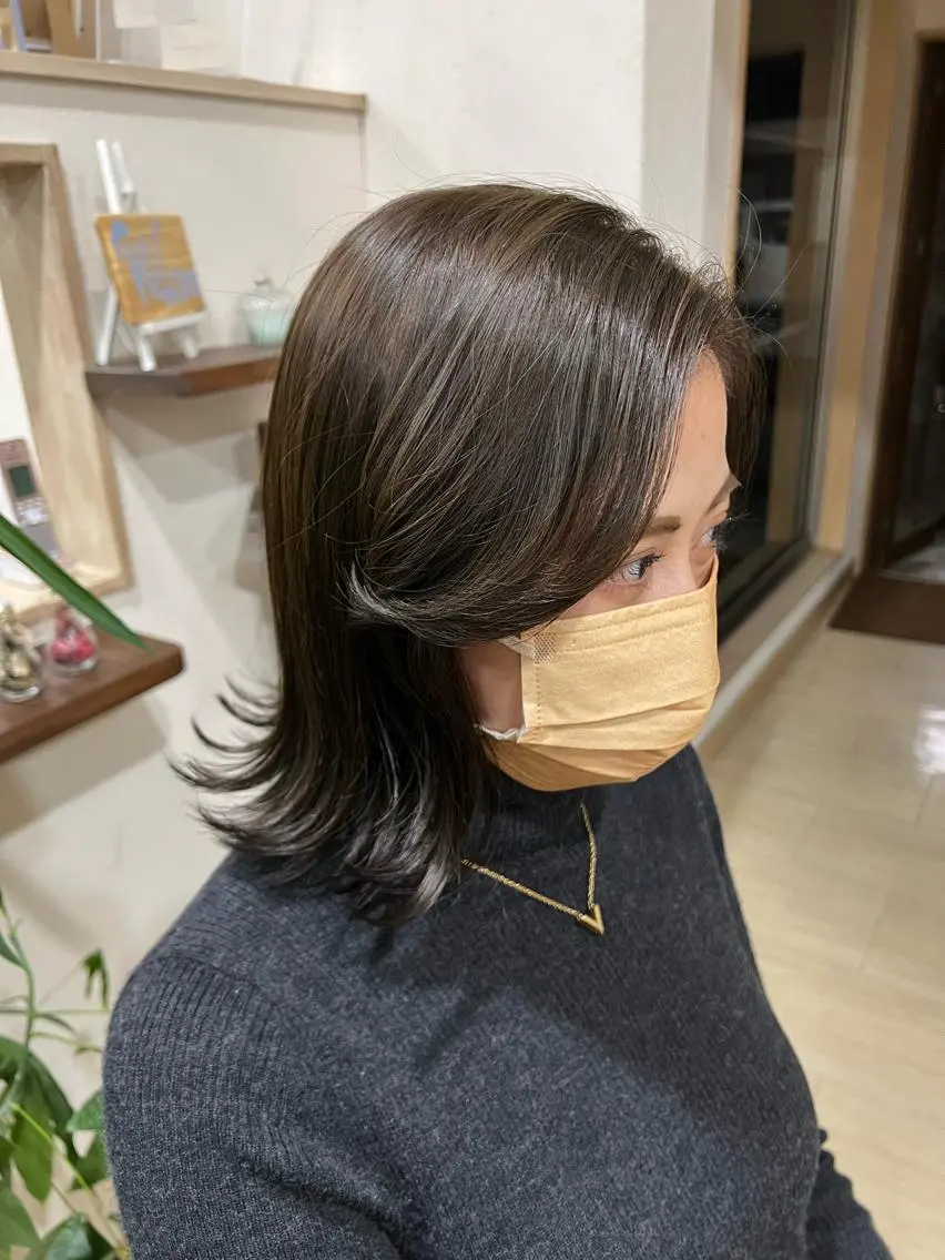 セミロング カラー ブリーチ 透明感カラー ブリーチなしカラー カット ヘアカラー 仕上がり満足度 No.1池田篤史のヘアスタイル